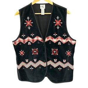 Vintage Stephanie K Koret Vest Embroidered Holiday Nordic Folk Cottagecore